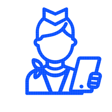 Line illustration of Lina, a cabin crew member holding a tablet