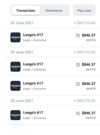Flat transaction list before redesign