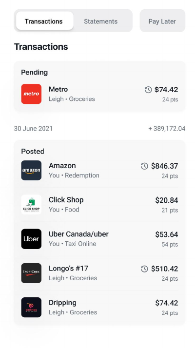 Grouped transaction list after redesign